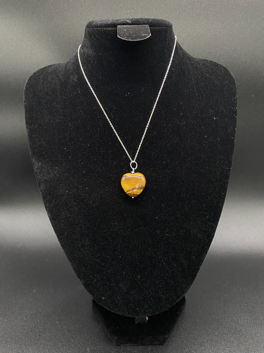 Tiger's Eye Heart Pendant Sterling Silver Necklace