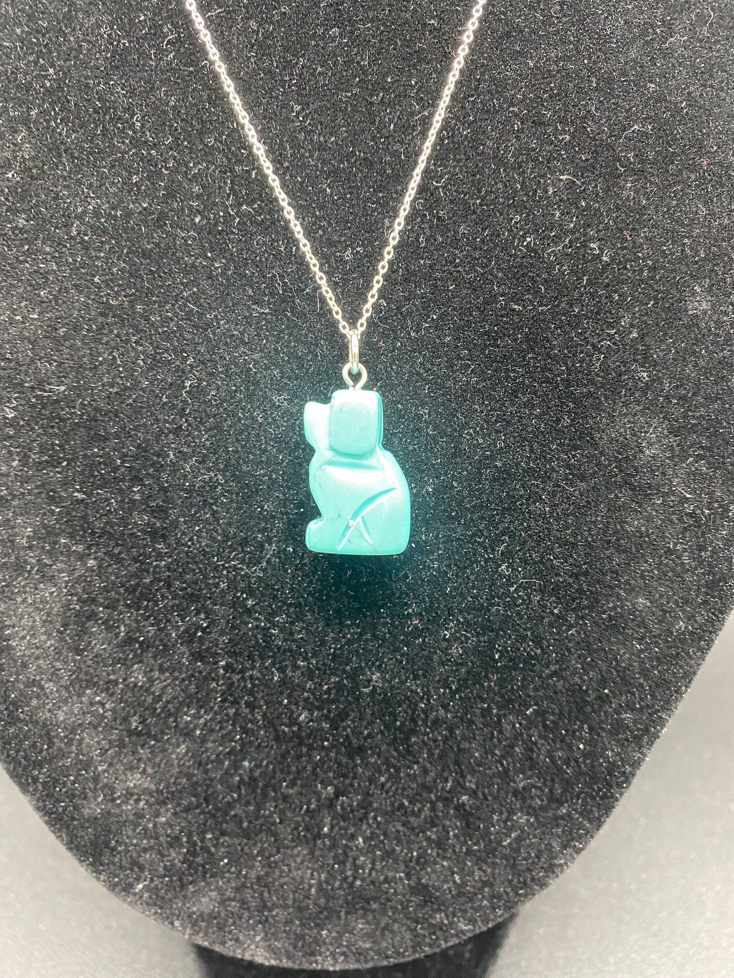 Turquoise Howlite Carved Dog Sterling Silver Necklace