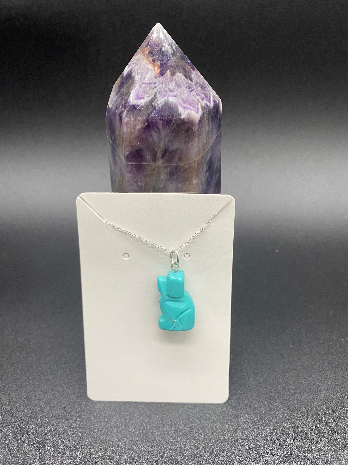 Turquoise Howlite Carved Dog Sterling Silver Necklace