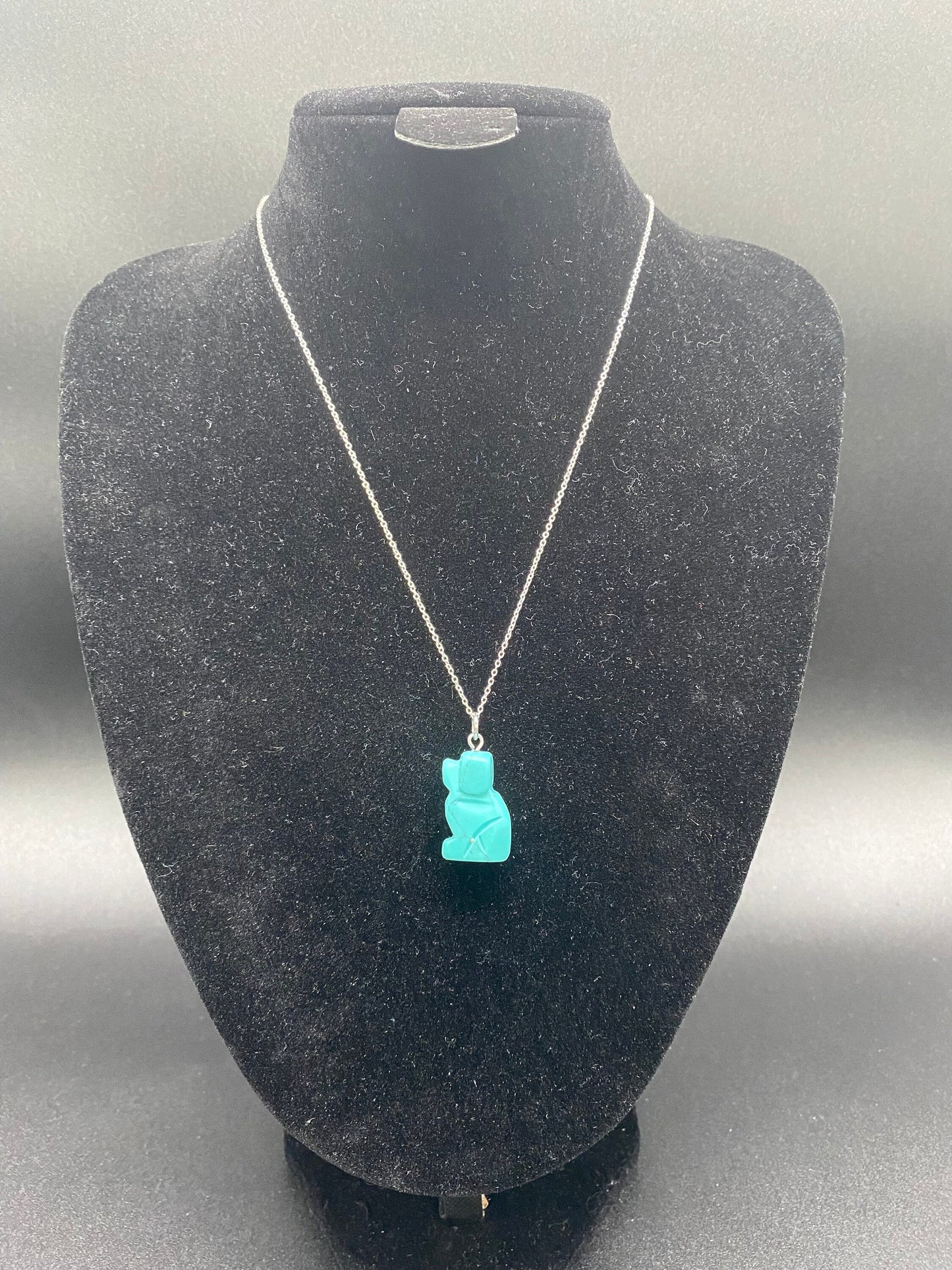 Turquoise Howlite Carved Dog Sterling Silver Necklace