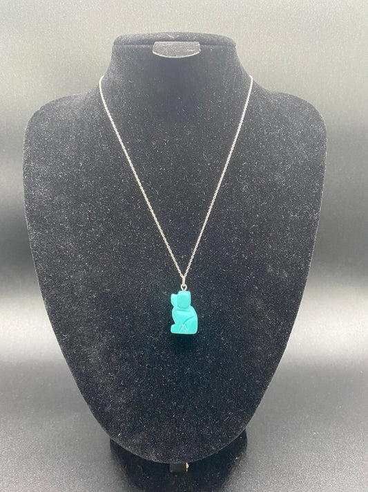Turquoise Howlite Carved Dog Sterling Silver Necklace