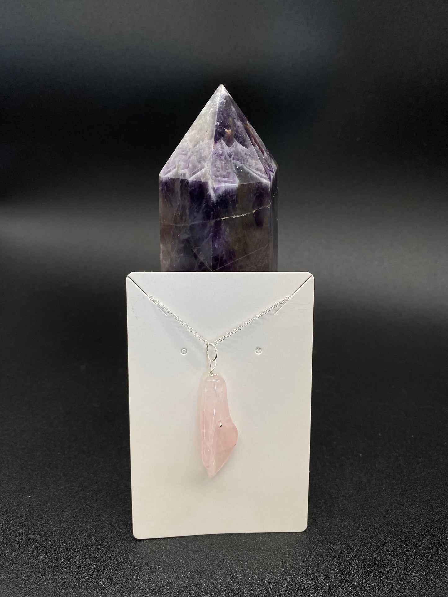 Rose Quartz Carved Calla Lily Pendant  Sterling Silver Necklace