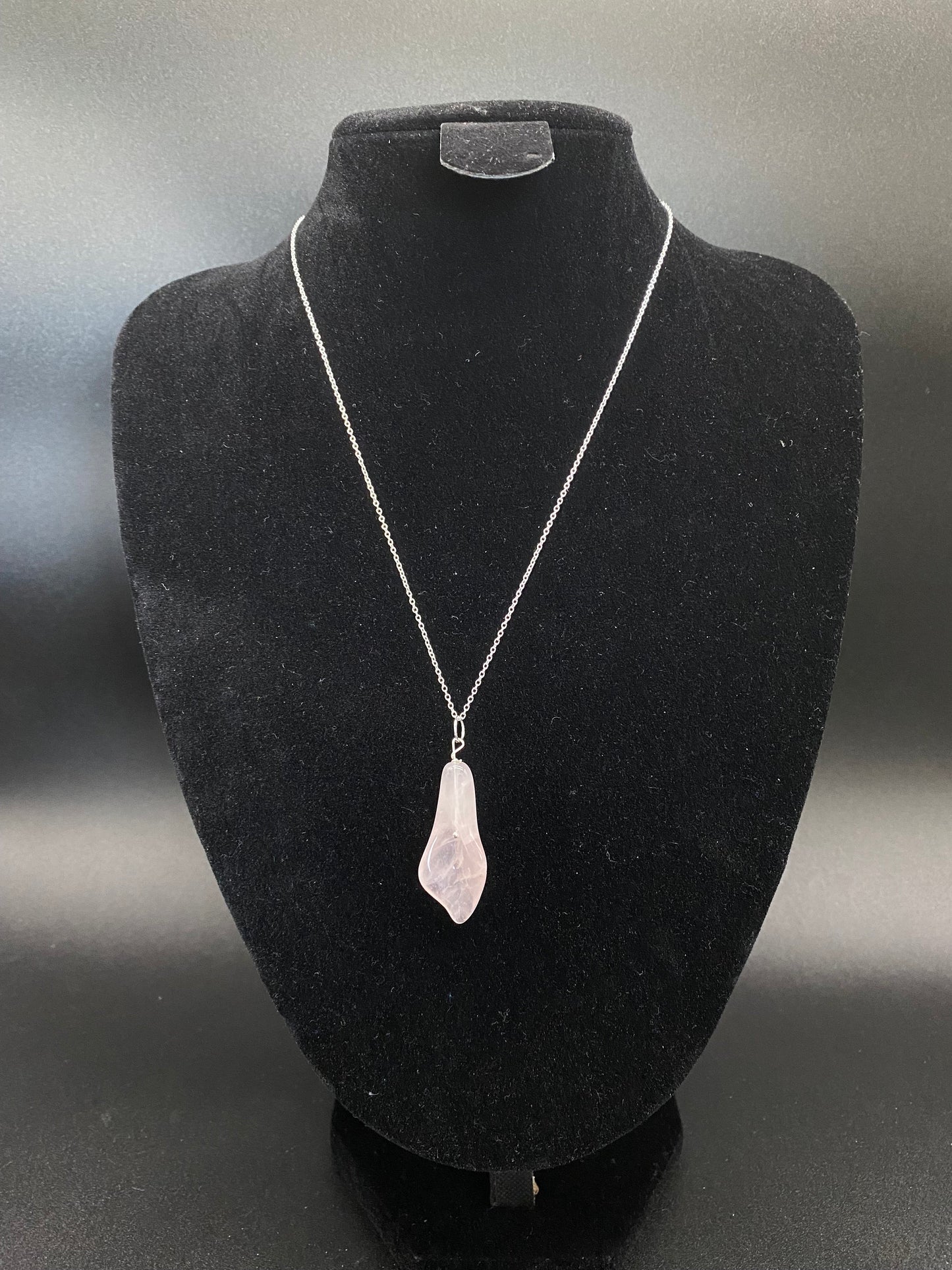 Rose Quartz Carved Calla Lily Pendant  Sterling Silver Necklace