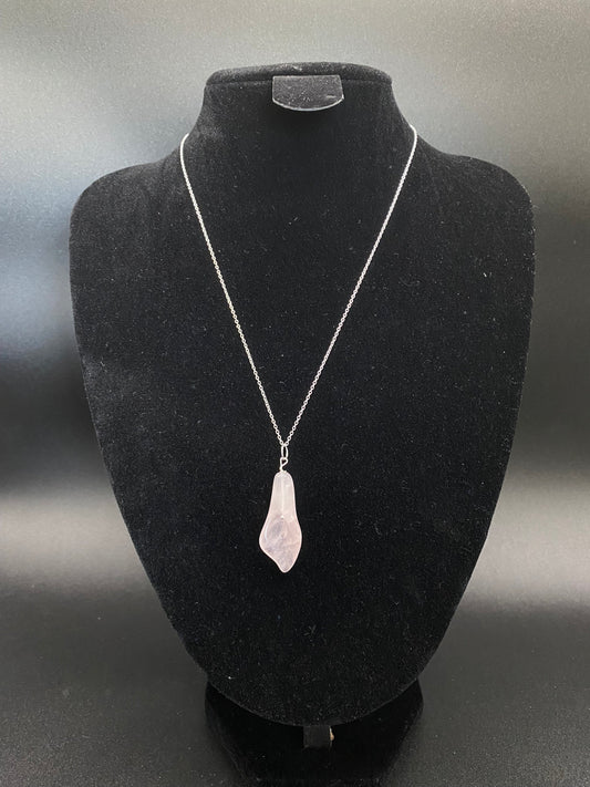 Rose Quartz Carved Calla Lily Pendant  Sterling Silver Necklace