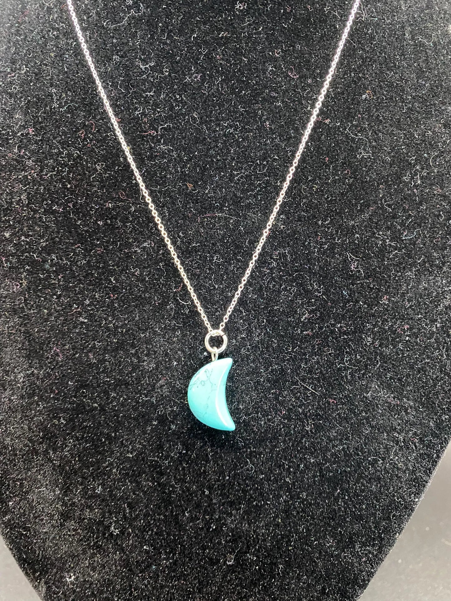 Turquoise Howlite Crescent Moon Pendant Sterling Silver Necklace