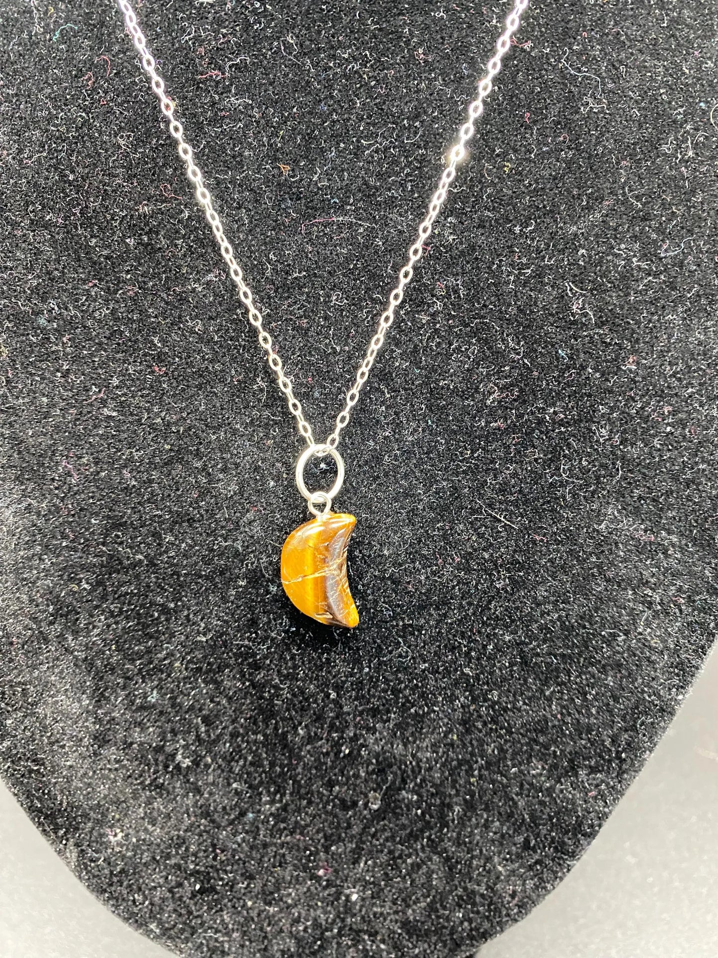 Tiger's Eye Crescent Moon Pendant Sterling Silver Necklace