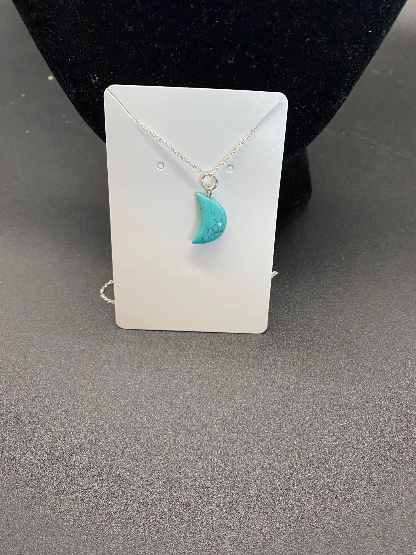Turquoise Howlite Crescent Moon Pendant Sterling Silver Necklace