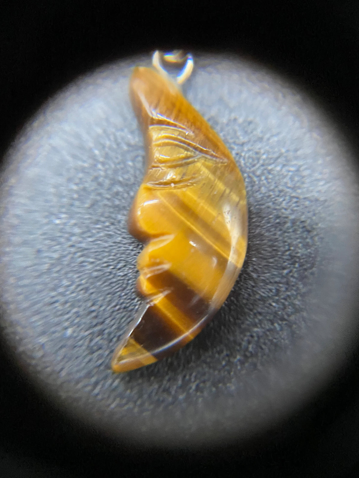 Tiger's Eye Carved Moon Face Pendant Sterling Silver Necklace