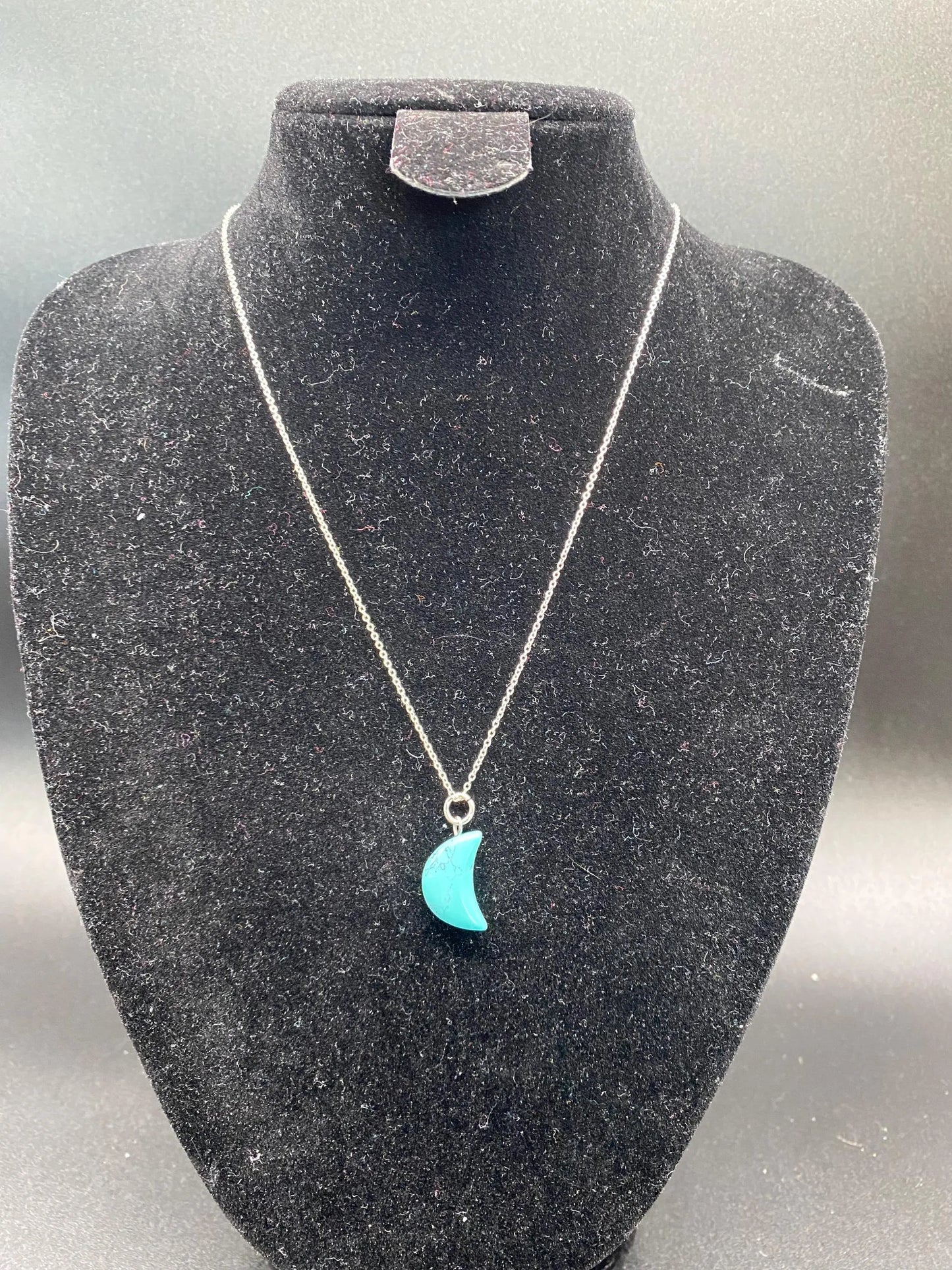Turquoise Howlite Crescent Moon Pendant Sterling Silver Necklace