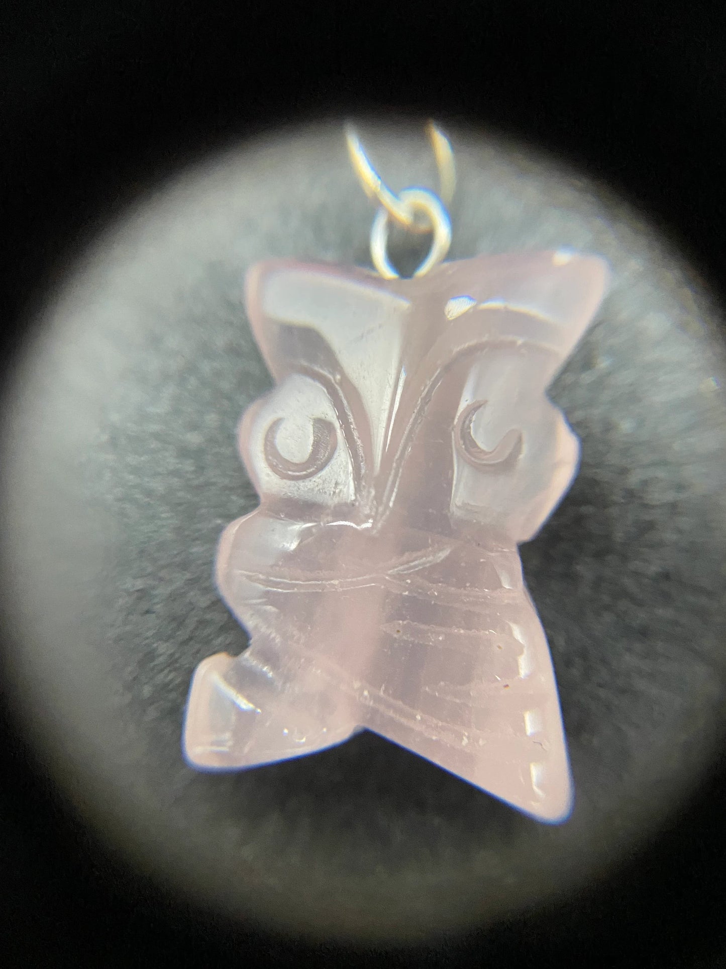 Rose Quartz Carved Owl Pendant Sterling Silver Necklace
