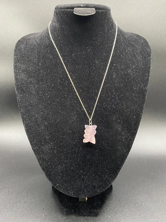 Rose Quartz Carved Owl Pendant Sterling Silver Necklace