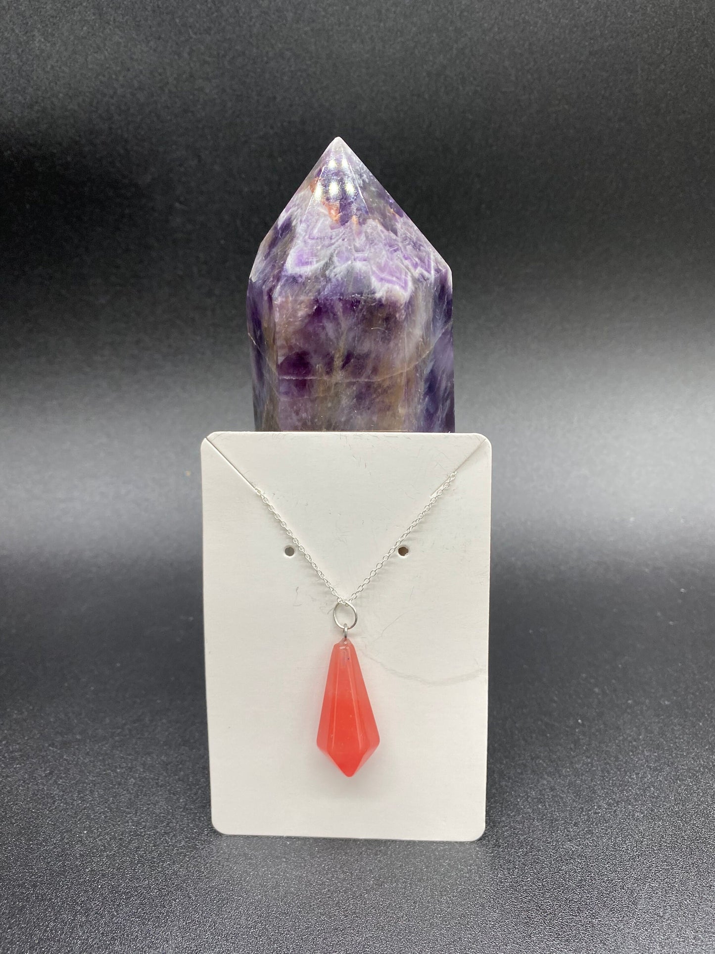 Strawberry Quartz Faceted Pendulum Pendant Sterling Silver Necklace