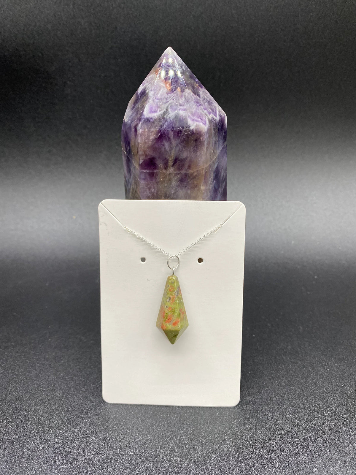 Unakite Faceted Pendulum Pendant  Sterling Silver Necklace