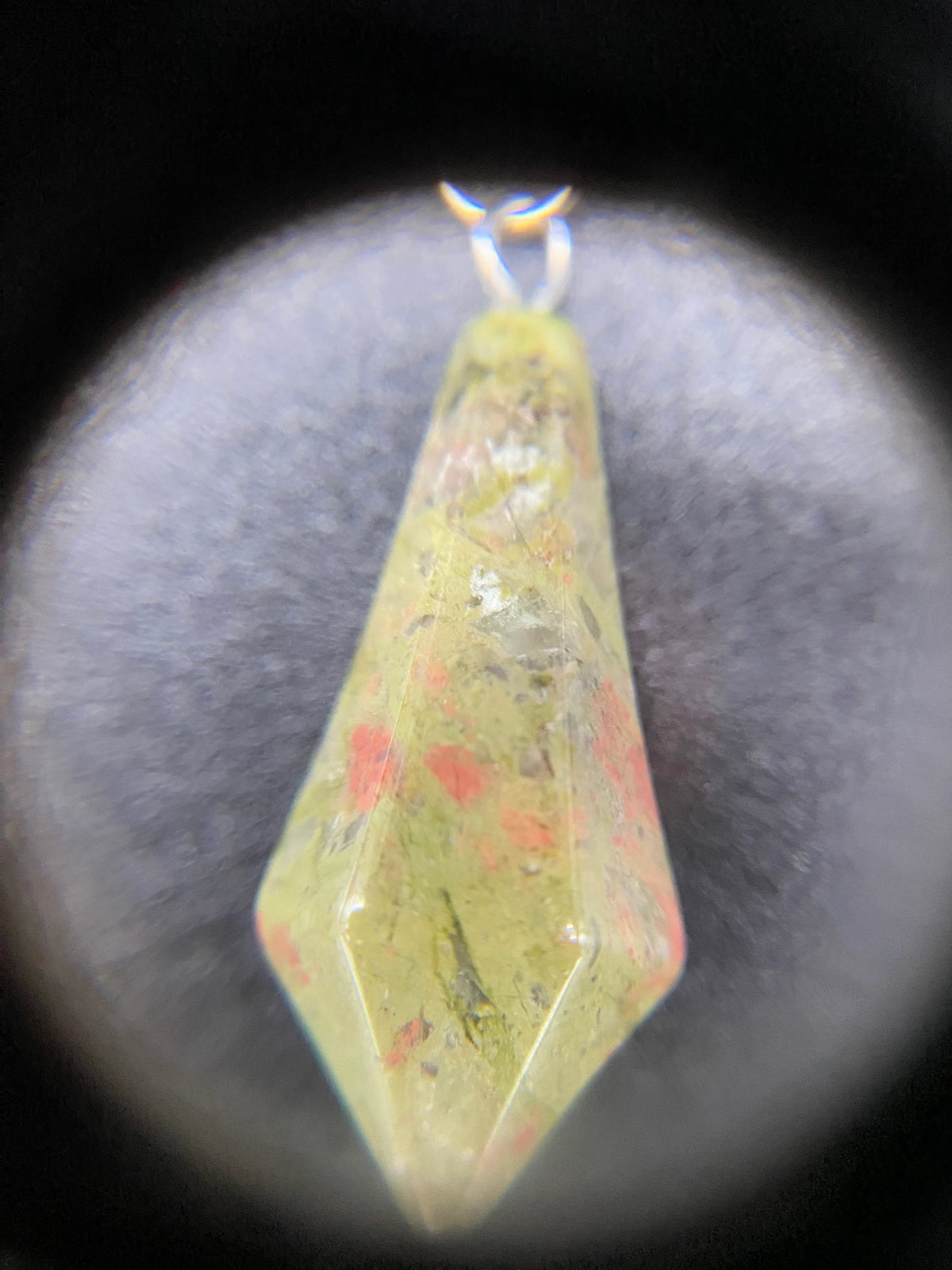 Unakite Faceted Pendulum Pendant  Sterling Silver Necklace