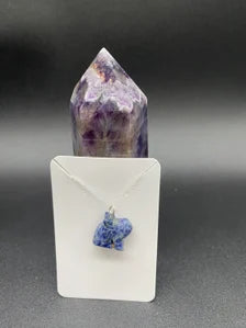 Sodalite Carved Rabbit Pendant Sterling Silver Necklace