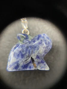 Sodalite Carved Rabbit Pendant Sterling Silver Necklace