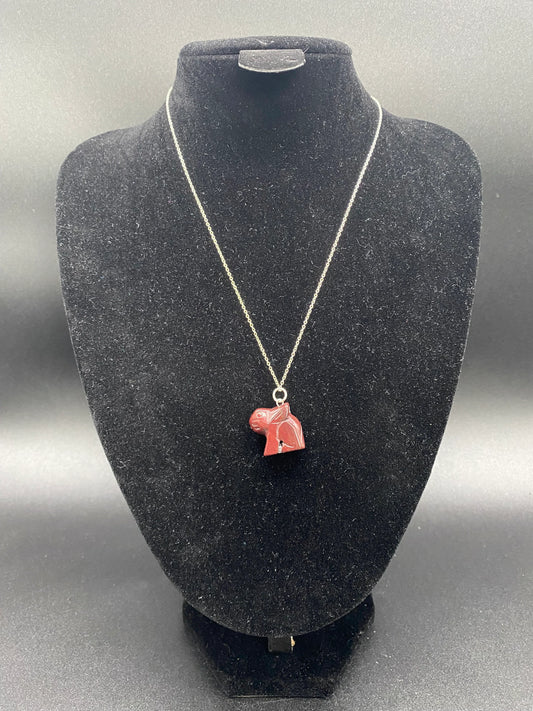 Red Jasper Carved Rabbit Pendant Sterling Silver Necklace