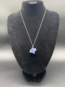 Sodalite Carved Rabbit Pendant Sterling Silver Necklace