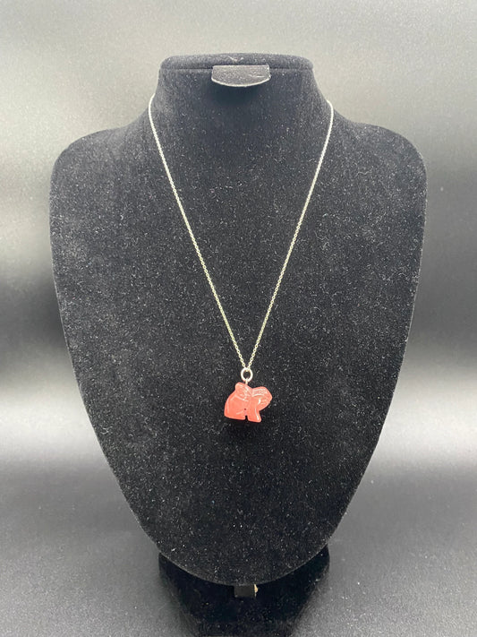 Strawberry Quartz Carved Rabbit Pendant Sterling Silver Necklace