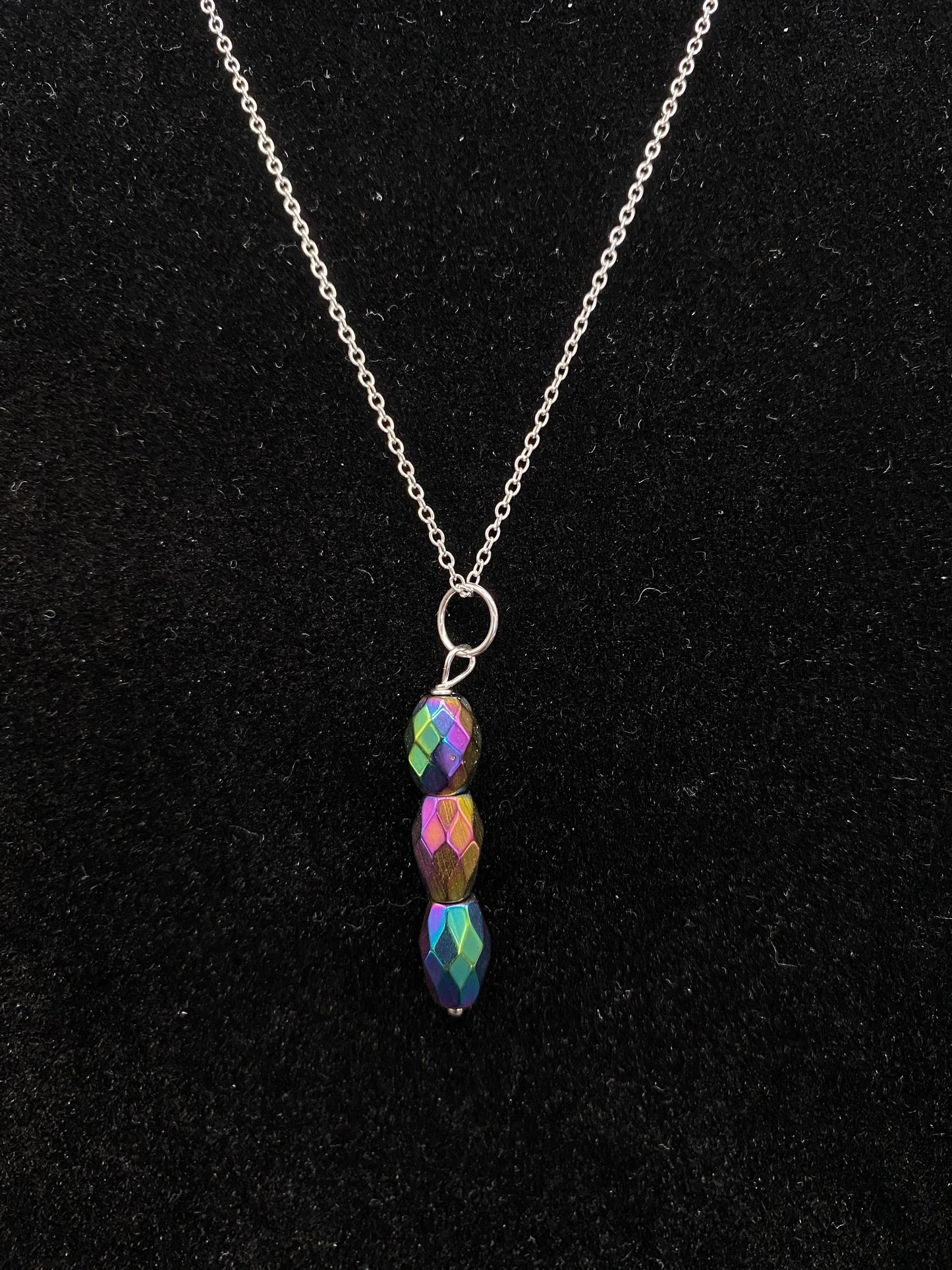 Rainbow Hematite Drop Sterling Silver Necklace