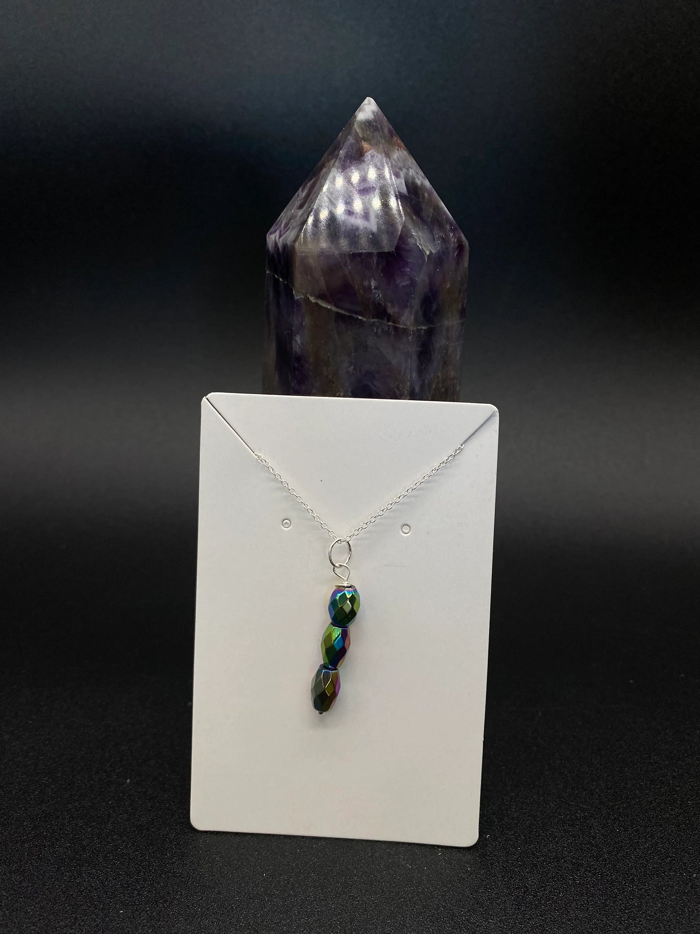 Rainbow Hematite Drop Sterling Silver Necklace