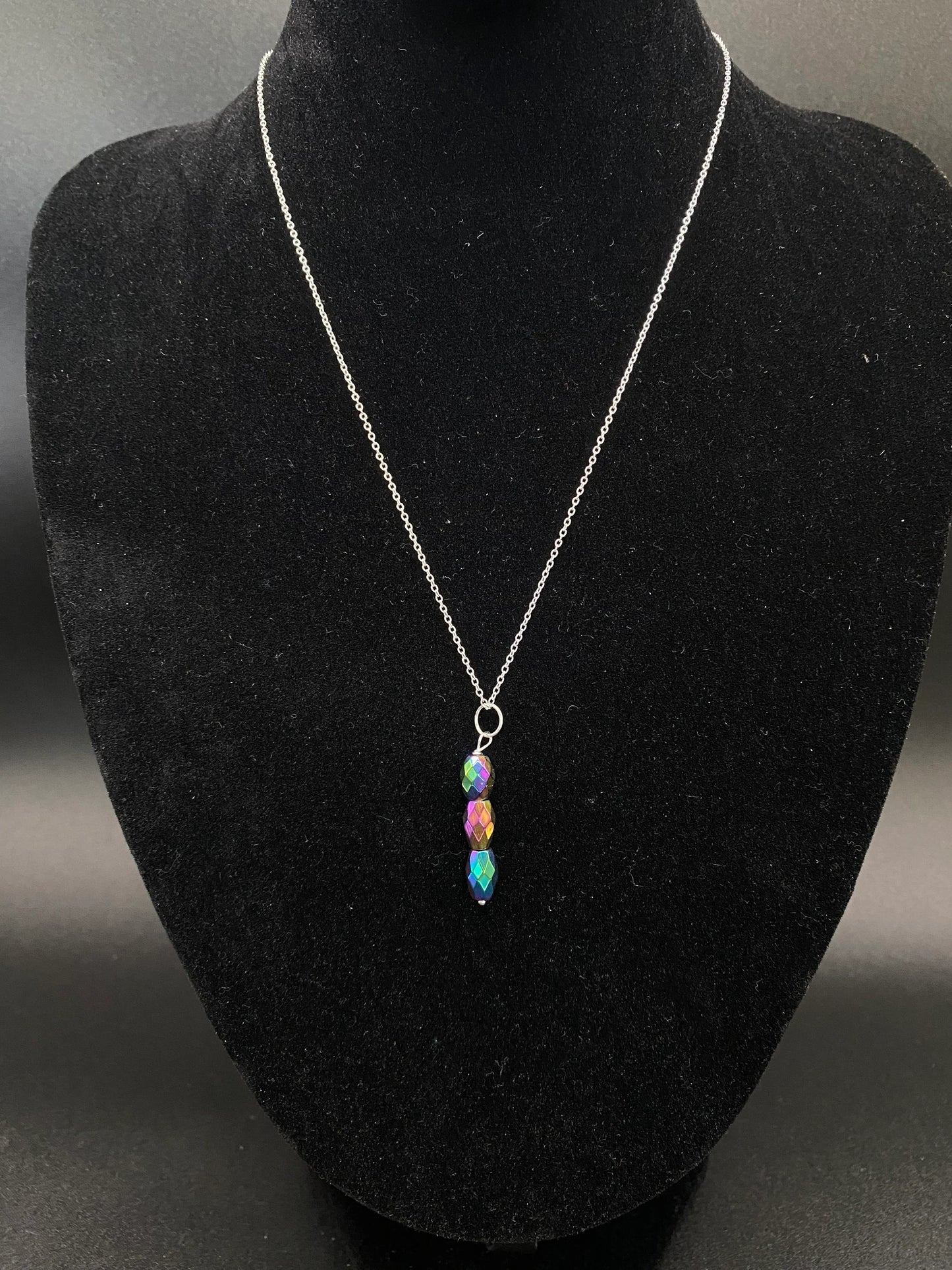 Rainbow Hematite Drop Sterling Silver Necklace