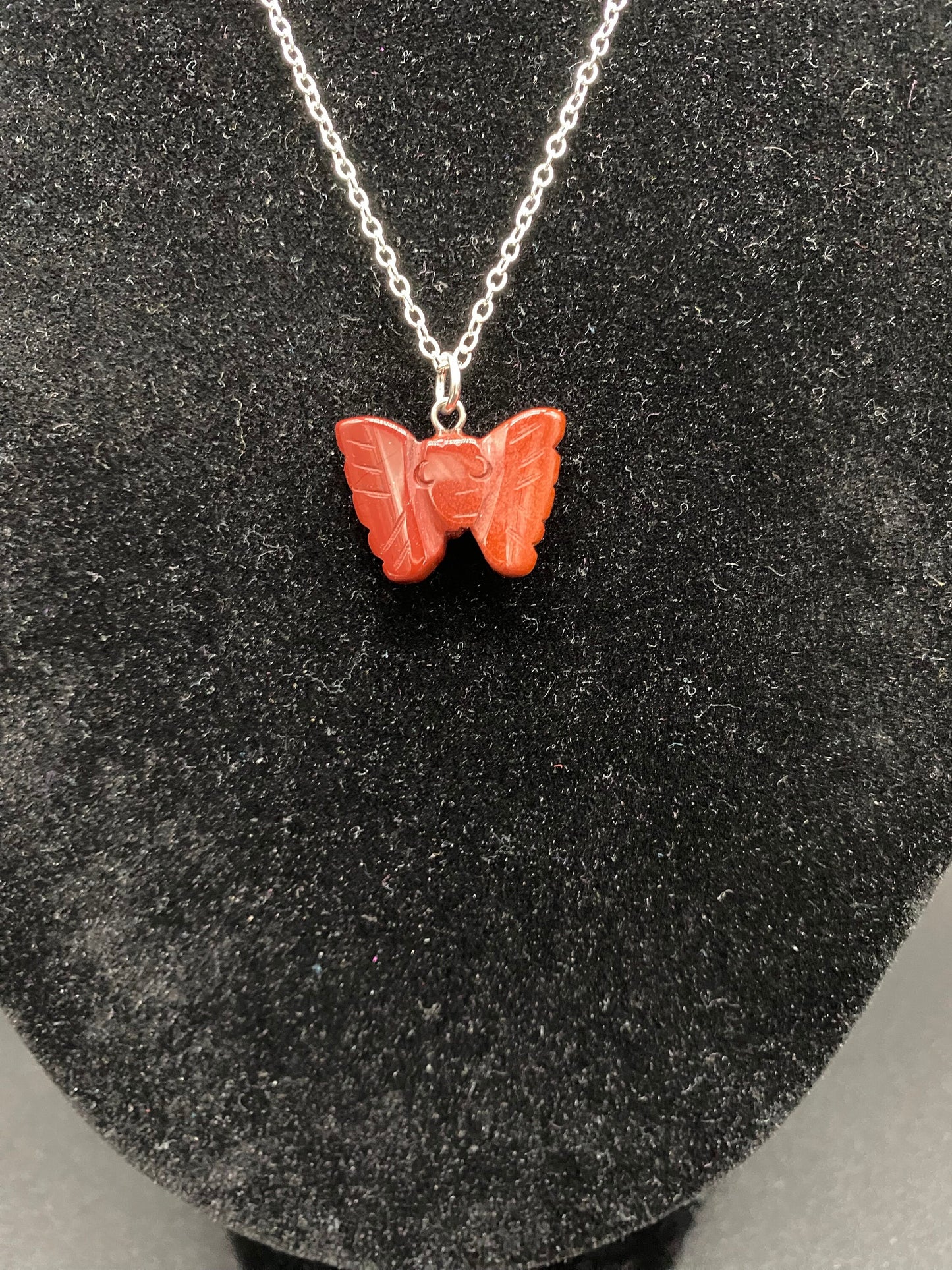 Red Jasper Butterfly Sterling Silver Necklace