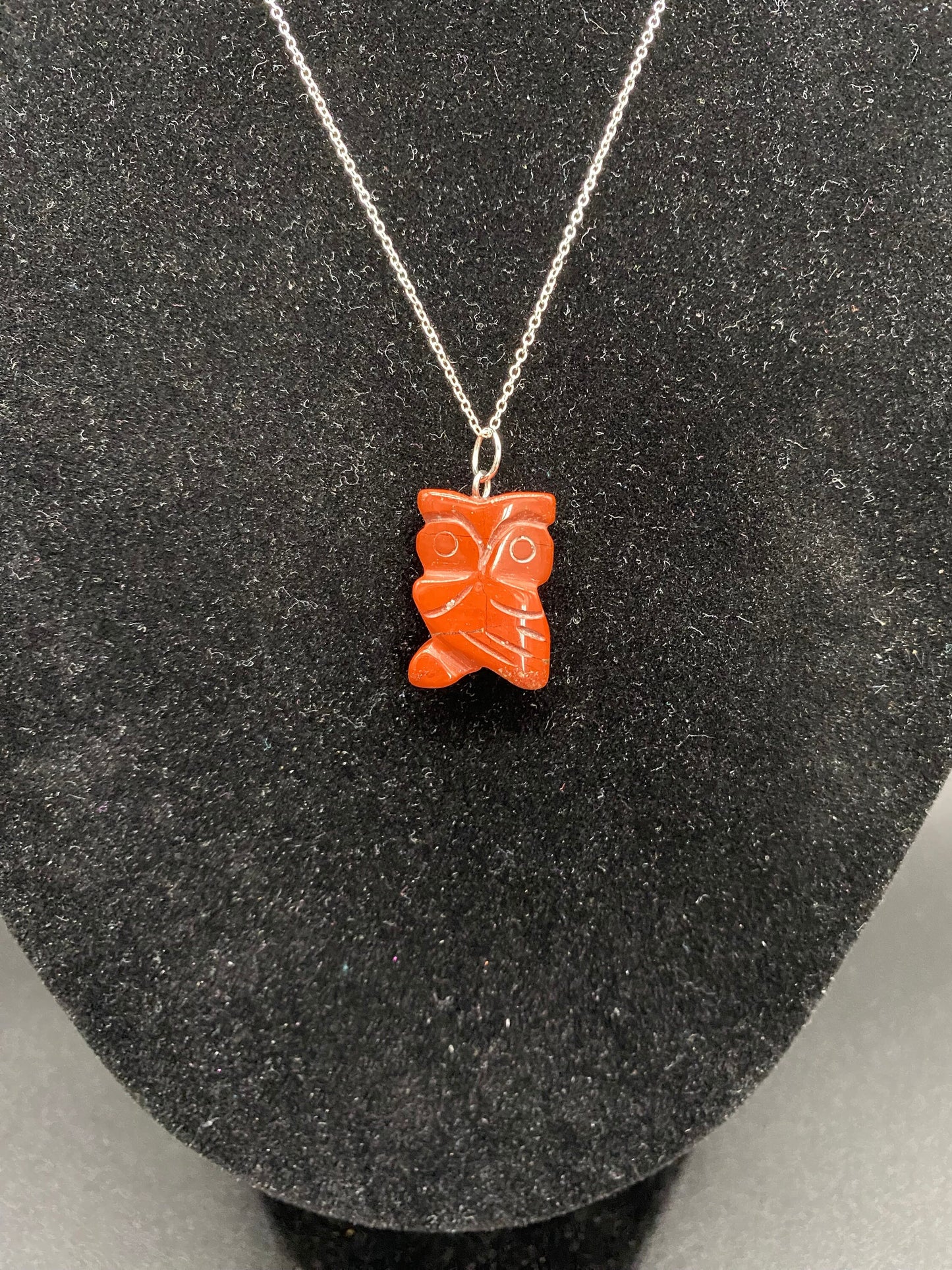 Red Jasper Owl Sterling Silver Necklace