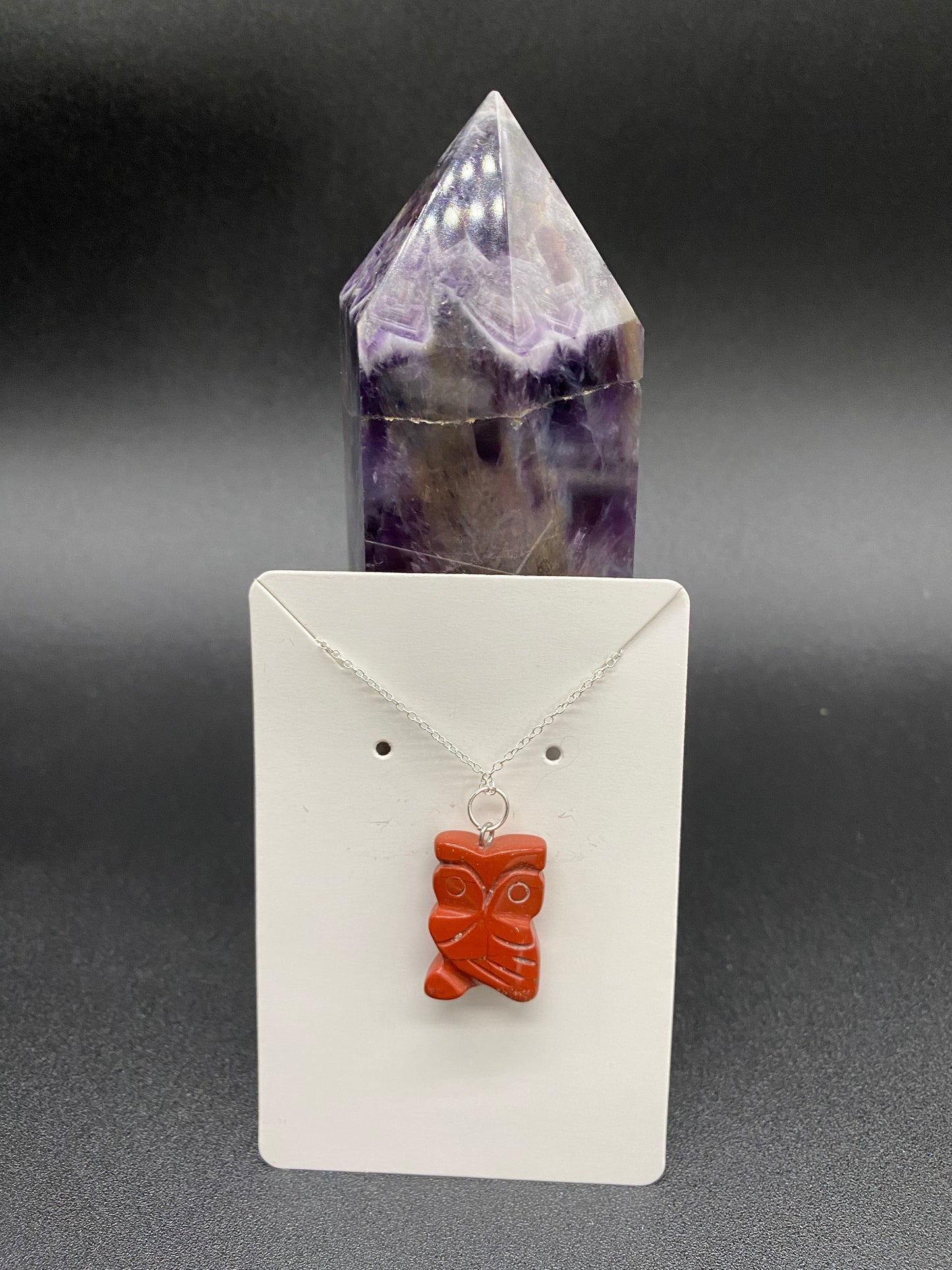 Red Jasper Owl Sterling Silver Necklace