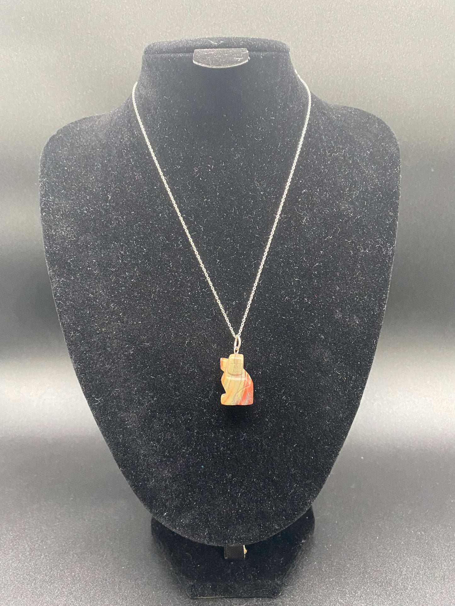 Red Jasper Carved Dog Sterling Silver Necklace