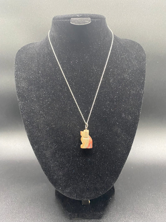 Red Jasper Carved Dog Sterling Silver Necklace