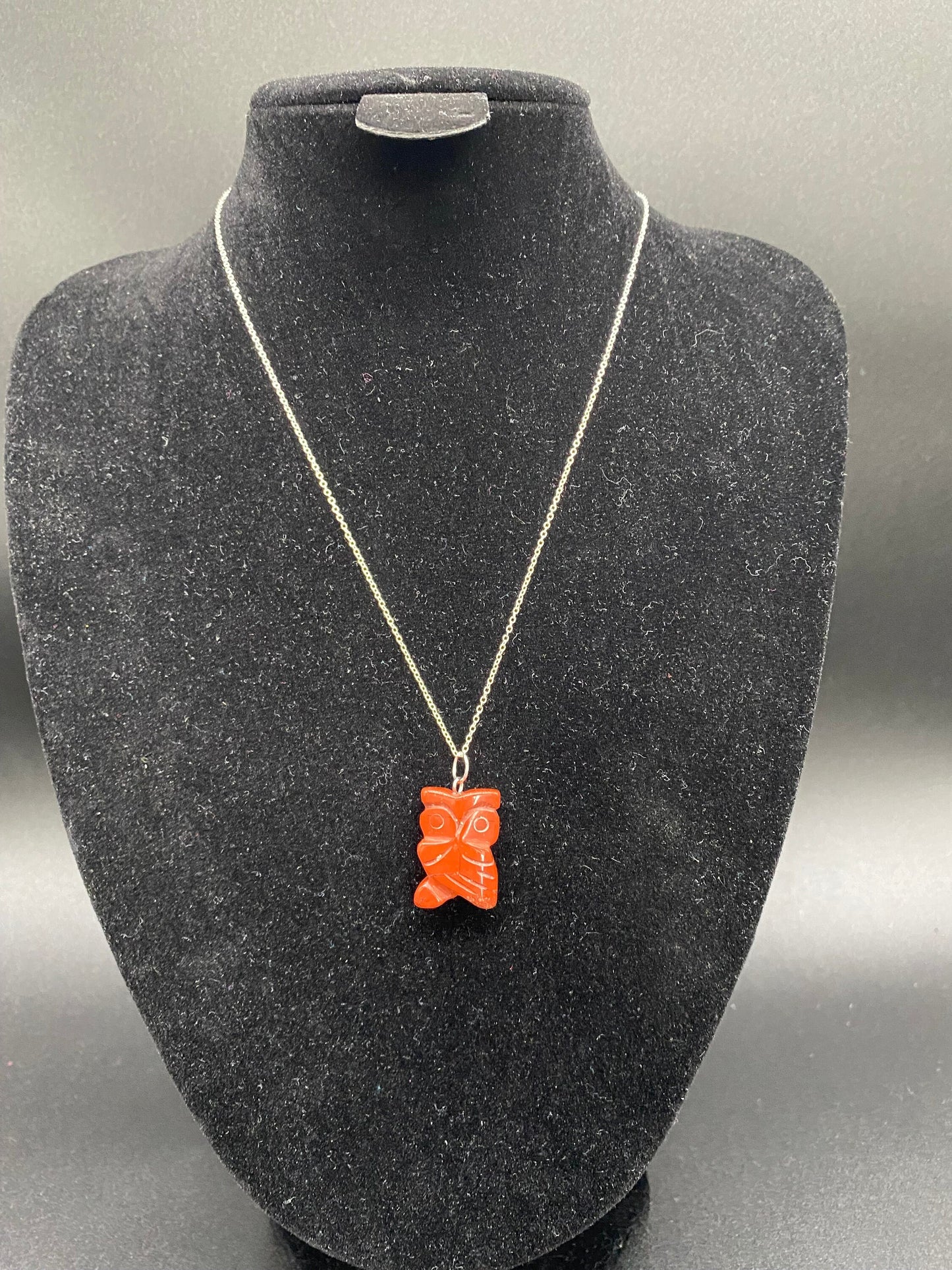 Red Jasper Owl Sterling Silver Necklace