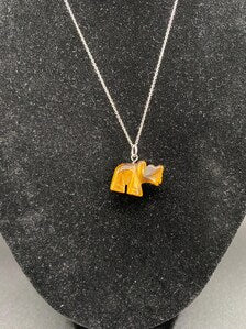 Tiger's Eye Carved Rhino Pendant Sterling Silver Necklace