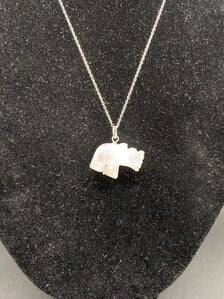 Rose Quartz Carved Rhino Pendant Sterling Silver Necklace