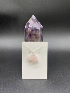 Rose Quartz Carved Rhino Pendant Sterling Silver Necklace