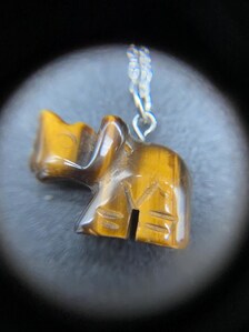 Tiger's Eye Carved Rhino Pendant Sterling Silver Necklace