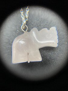 Rose Quartz Carved Rhino Pendant Sterling Silver Necklace