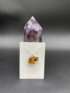 Tiger's Eye Carved Rhino Pendant Sterling Silver Necklace