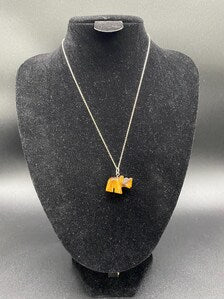 Tiger's Eye Carved Rhino Pendant Sterling Silver Necklace