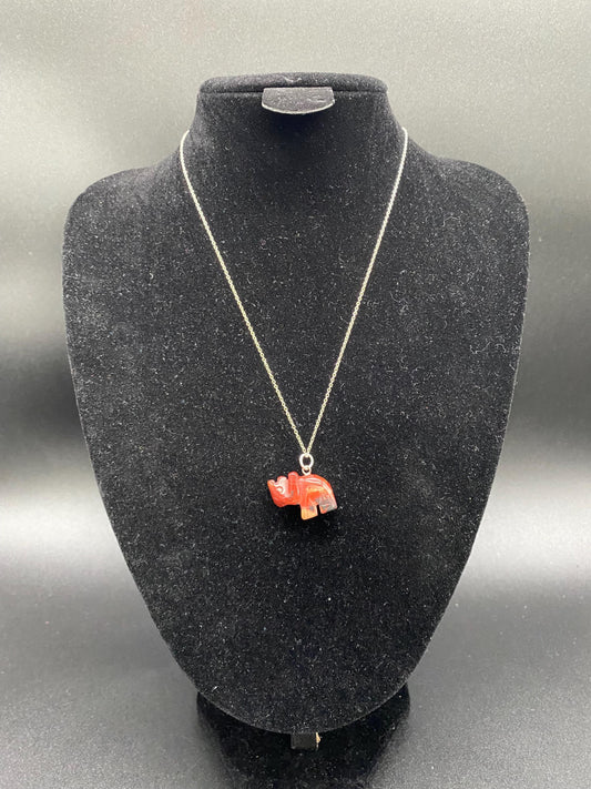 Red Jasper Rhinoceros Sterling Silver Necklace