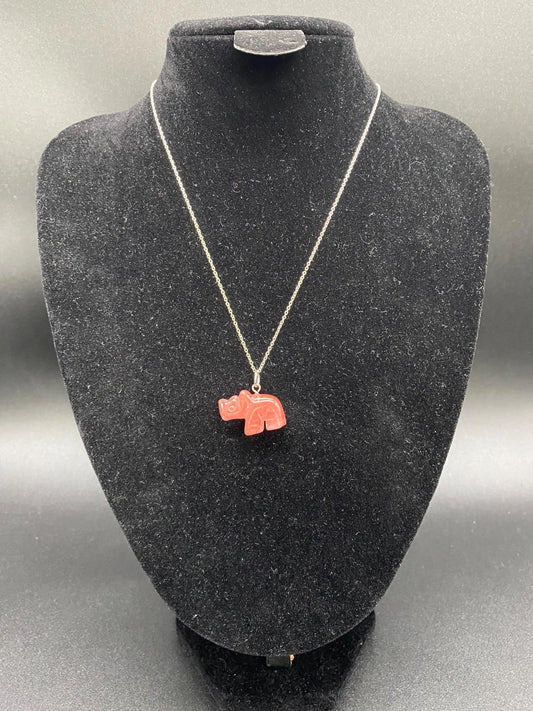 Strawberry Quartz Rhinoceros Sterling Silver Necklace