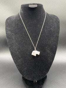 Rose Quartz Carved Rhino Pendant Sterling Silver Necklace