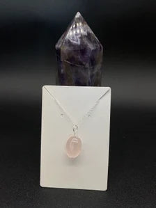 Rose Quartz Oval Pendant Sterling Silver Necklace