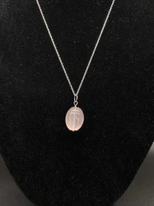 Rose Quartz Oval Pendant Sterling Silver Necklace