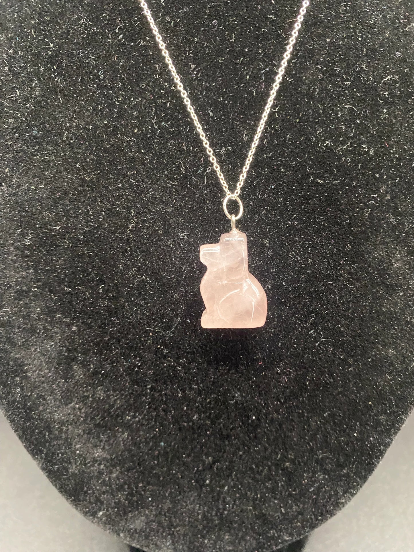 Rose Quartz Carved Dog Sterling Silver Necklace