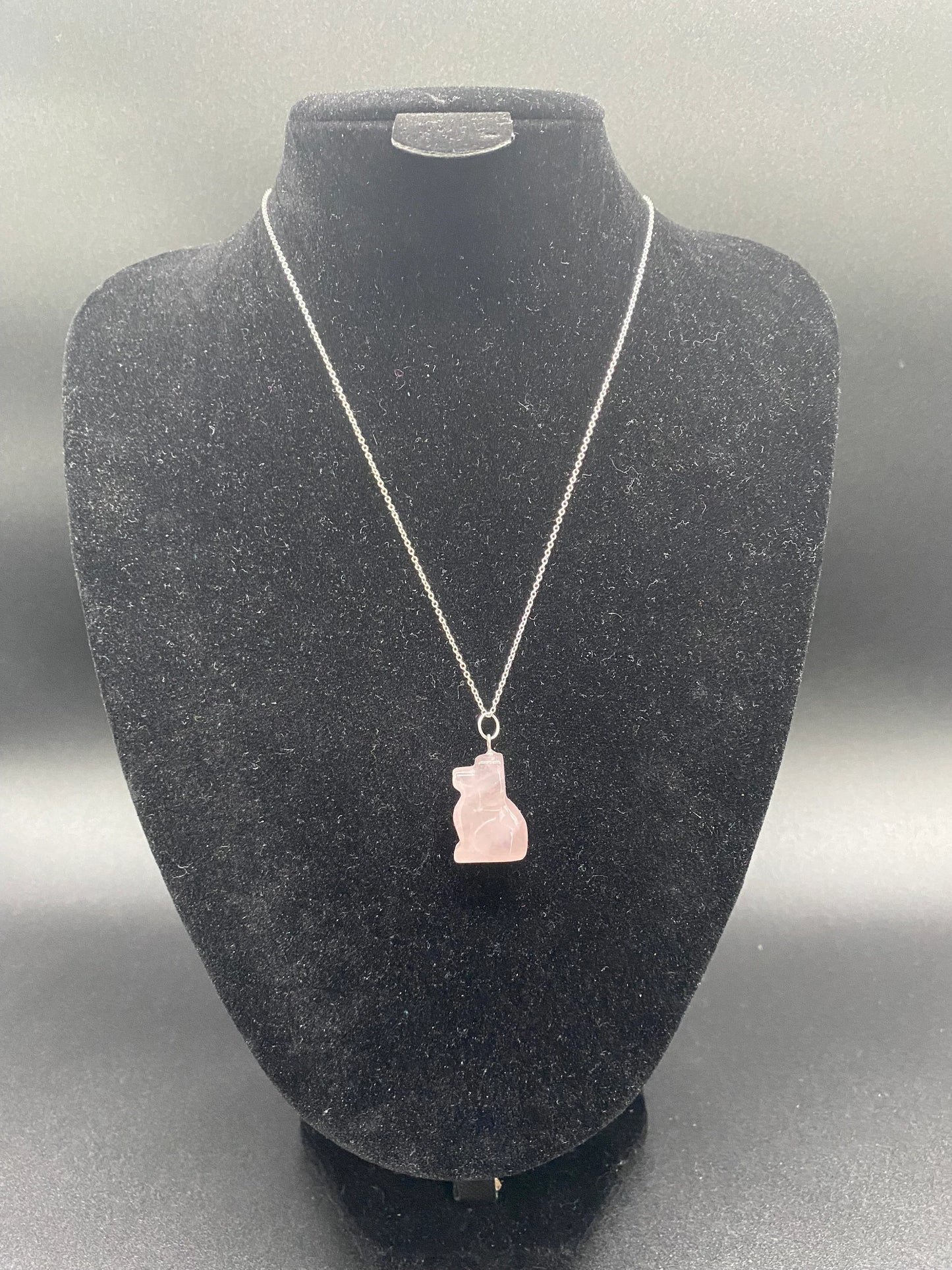 Rose Quartz Carved Dog Sterling Silver Necklace