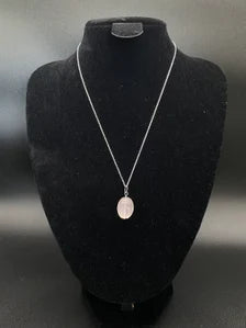 Rose Quartz Oval Pendant Sterling Silver Necklace
