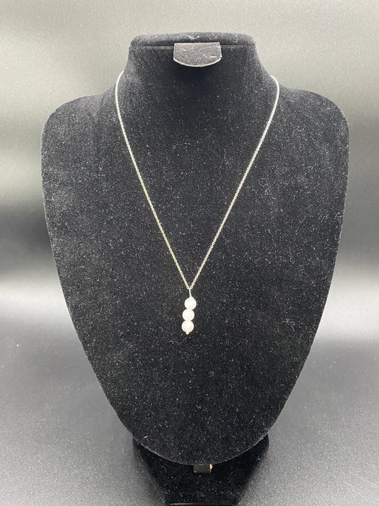 Rose Quartz 3-Bead Drop Pendant Sterling Silver Necklace