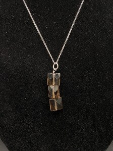 Smoky Quartz Cube Drop Pendant Sterling Silver Necklace