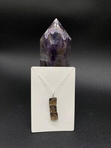 Smoky Quartz Cube Drop Pendant Sterling Silver Necklace